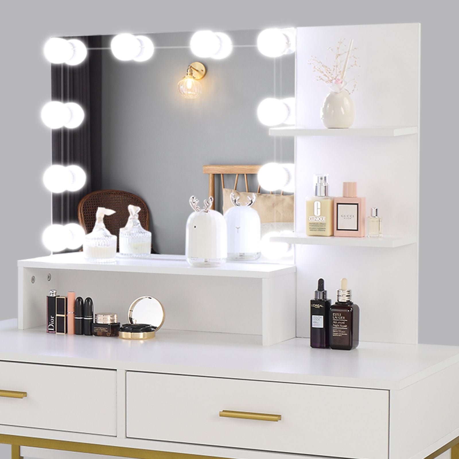 FCH Vanity Table, LED Mirror, 2 Drawers, Stool (view 12)