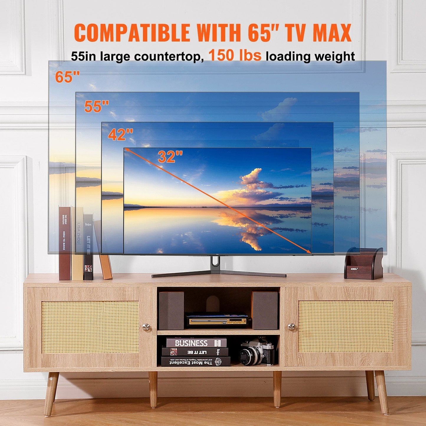65" TV Mid-Century TV Stand, Oak (view 4)