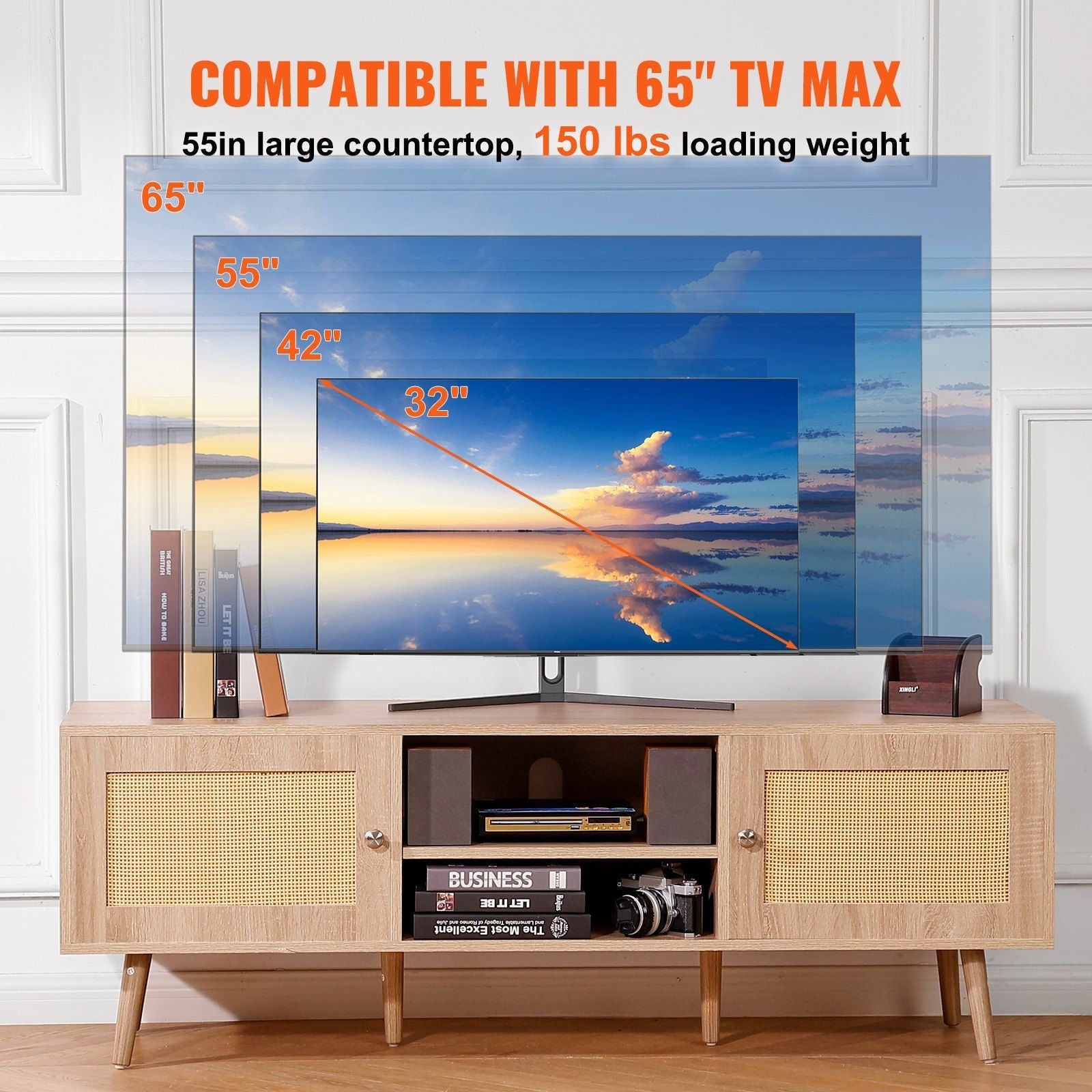 65" TV Mid-Century TV Stand, Oak (view 4)