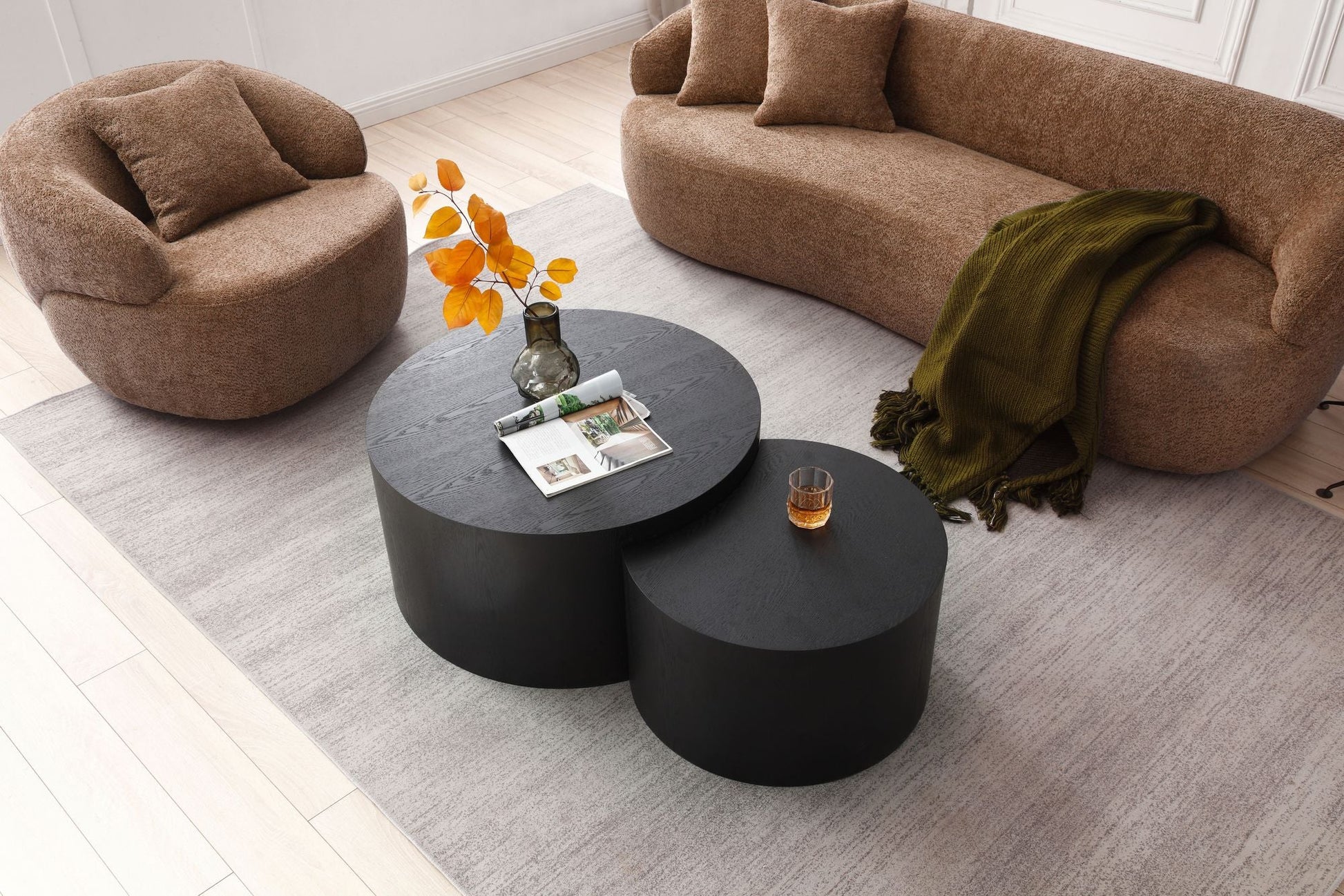 360° Swivel Boucle Sofa, 1 Seat, Mid-Century Brown (view 4)