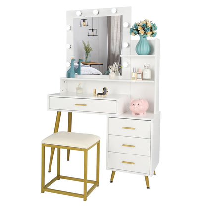 Wood & Metal Mid-Century Vanity with LED Mirror, White, 4 Drawers, 36" Wide (view 11)