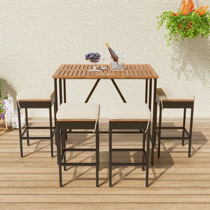 Rattan Mid-Century Dining Set, Brown, 30" Tall (view 2)