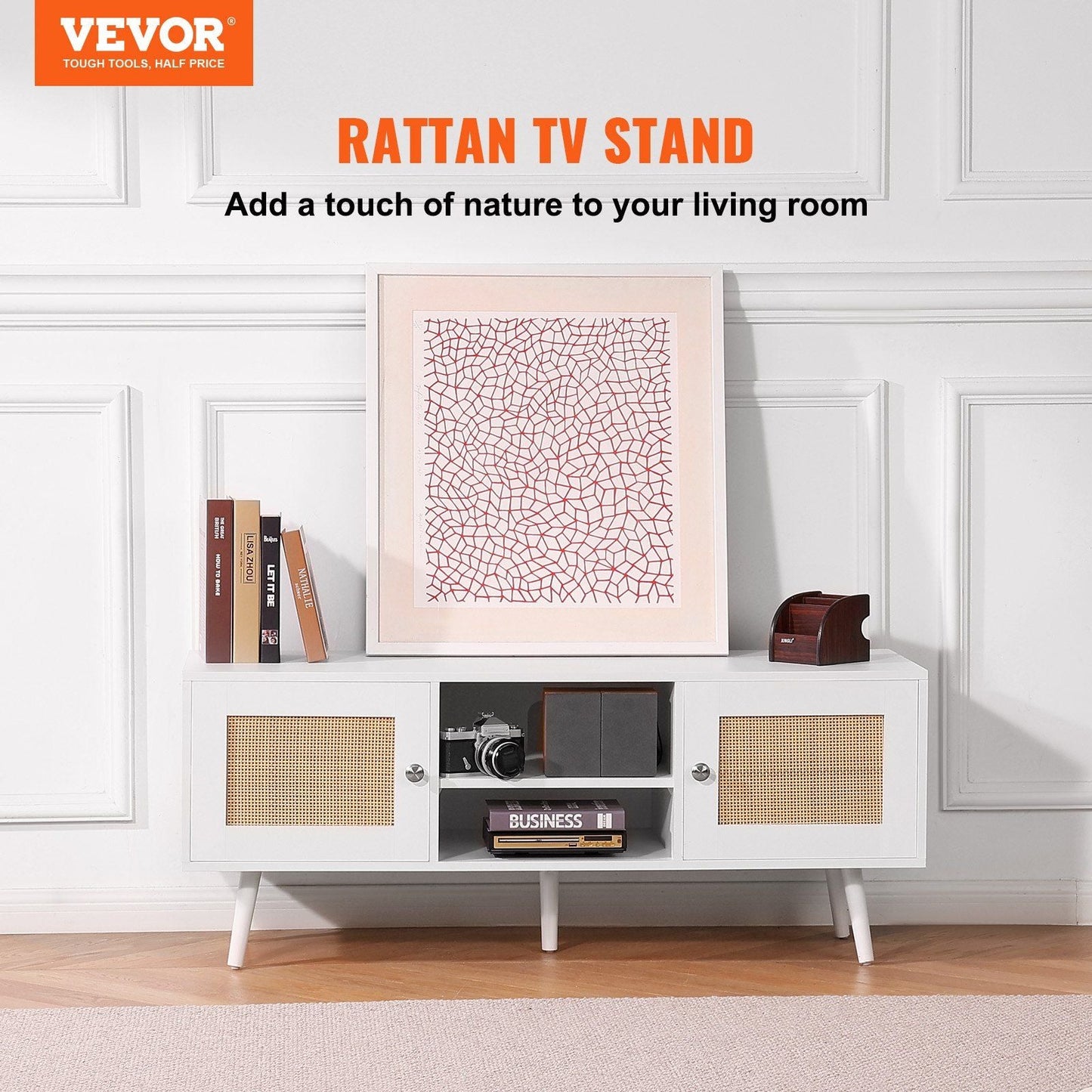 55" TV Mid-Century TV Stand, White (view 2)