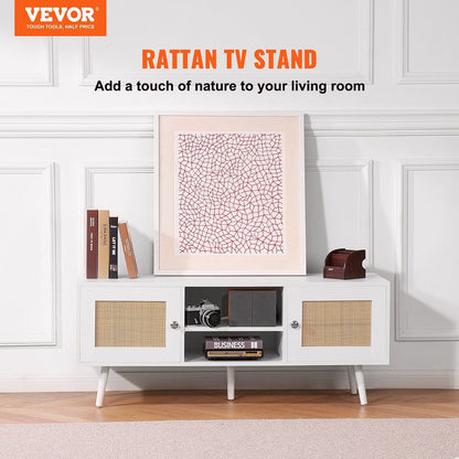 55" TV Mid-Century TV Stand, White (view 2)