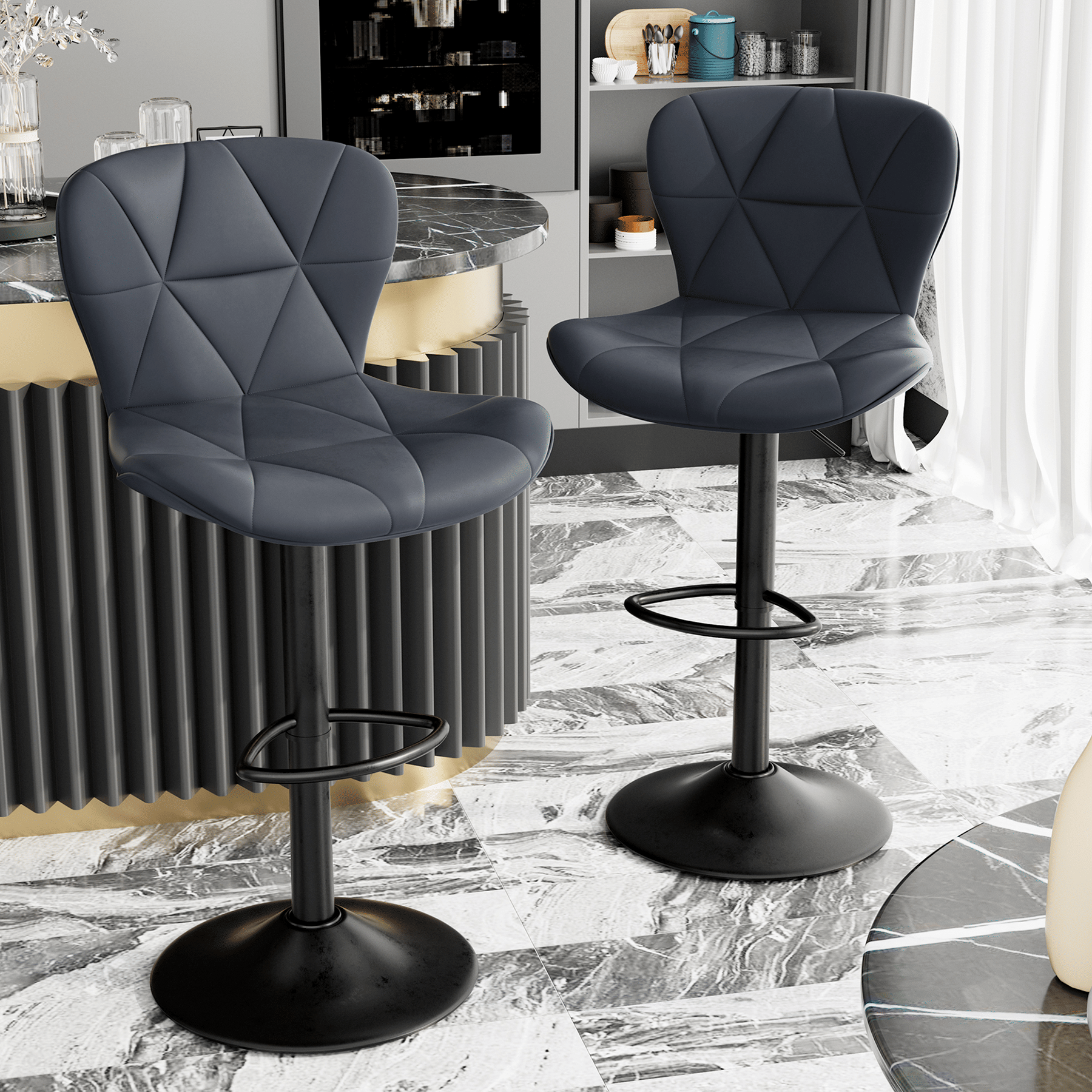 Faux Leather Swivel Bar Stools, Set of 2, Adjustable Height (view 45)