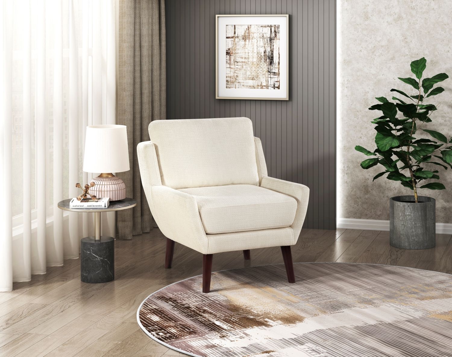 Chenille Mid-Century Accent Chair, Beige, 26.5" Wide (view 9)