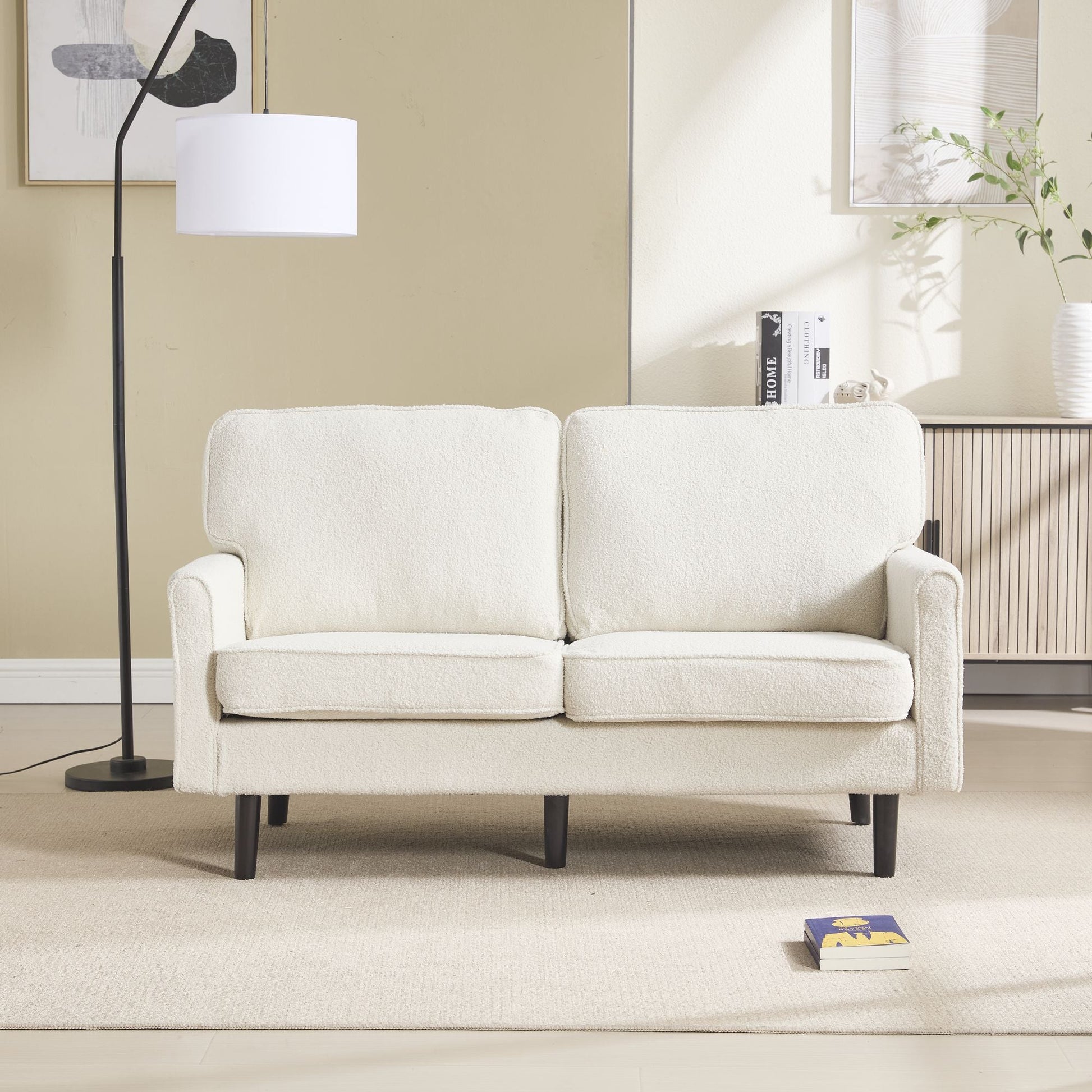 Solid Wood 3-Seat Mid-Century Sofa, White (view 2)