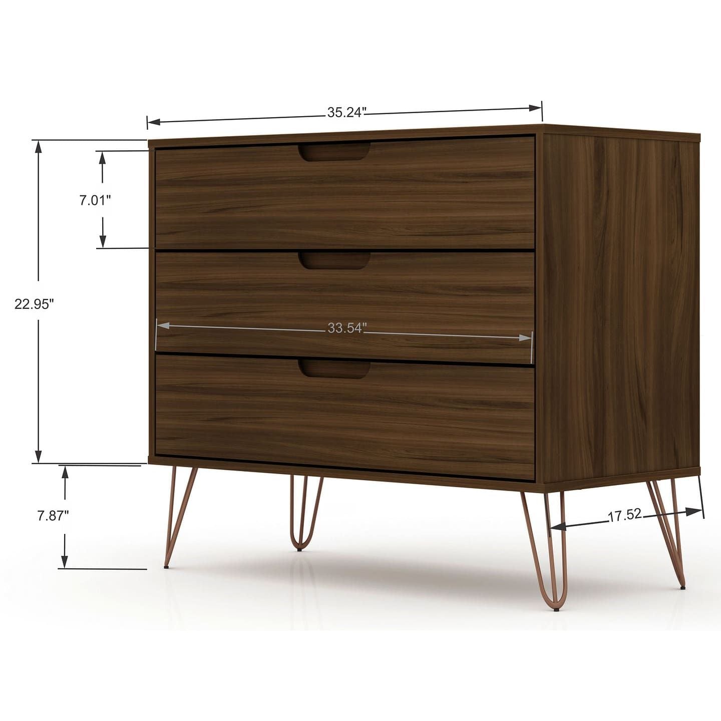 3-Drawer Mid-Century Dresser, Brown, 60" Wide (view 3)