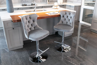 Gray Velvet Swivel Bar Stools, Chrome Base, Set of 2 - Gray (view 15)