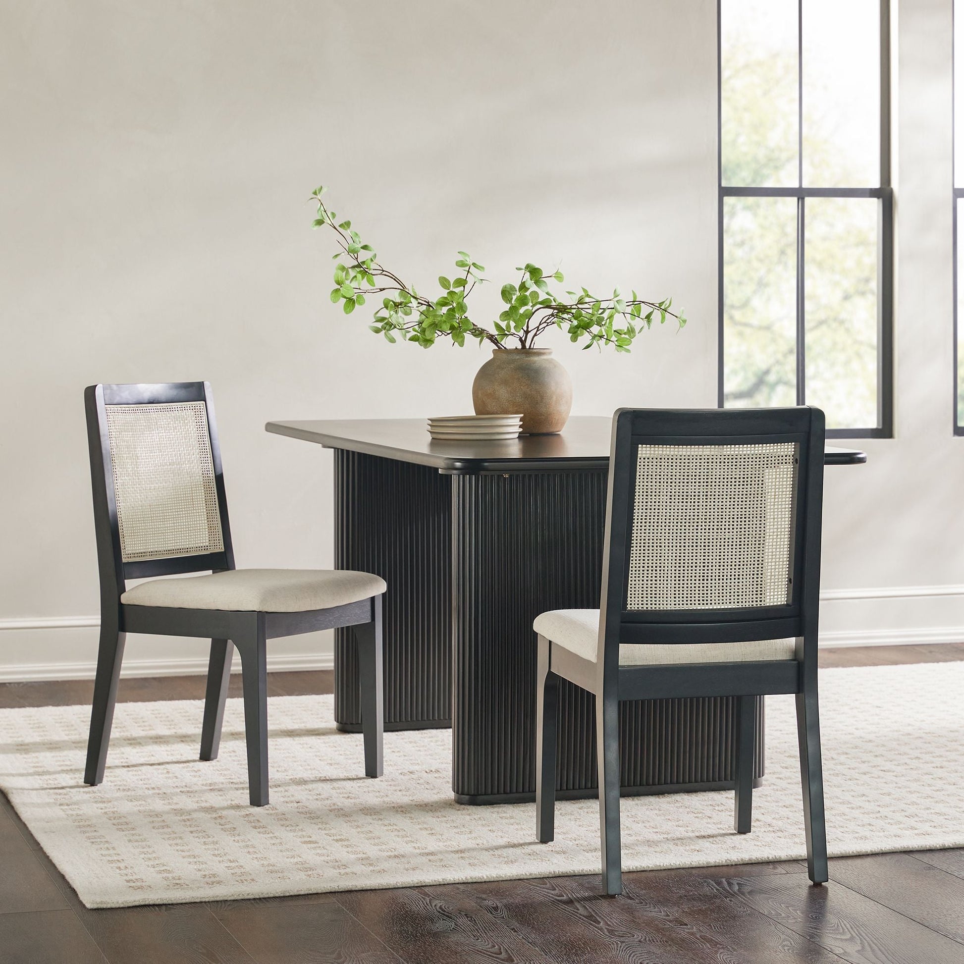Rattan Mid-Century Dining Chairs, Set of 2, Black (view 3)