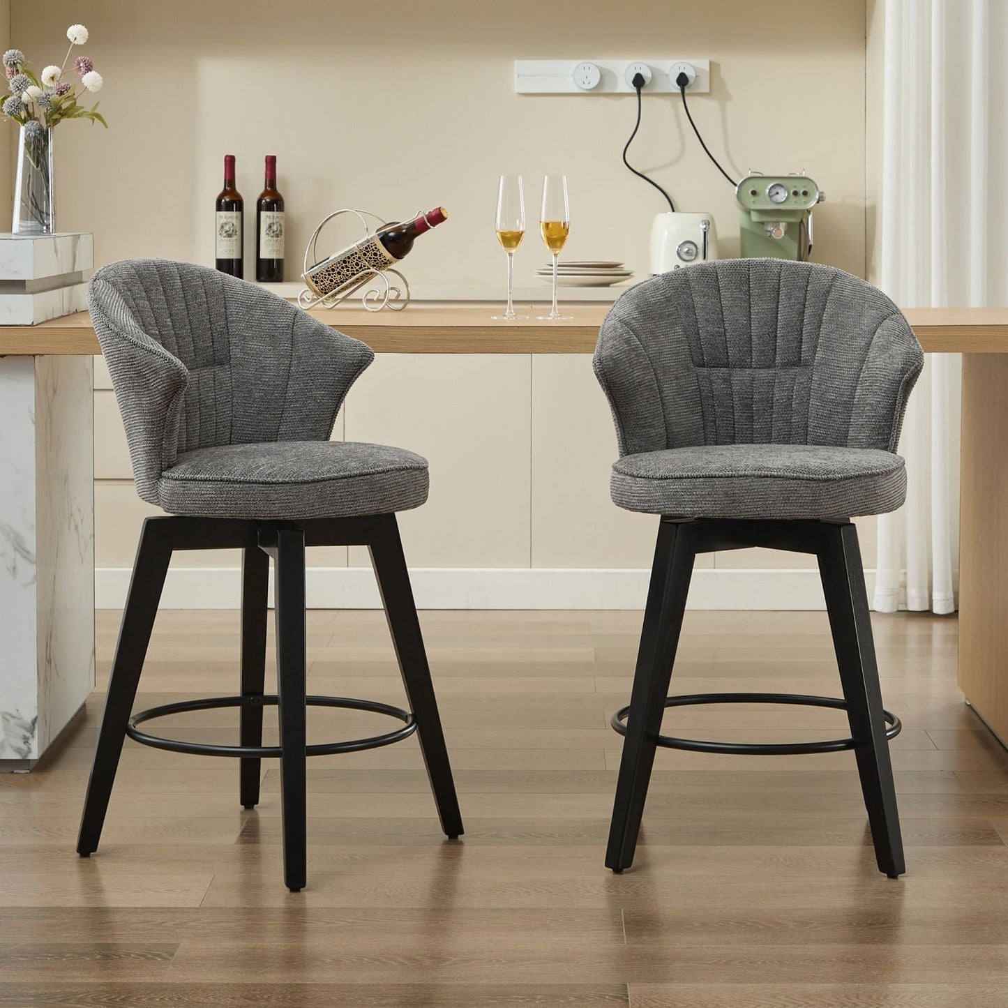 Chenille Swivel Bar Stools, Dark Grey, Counter Height (view 3)