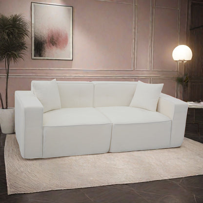 Velvet 3-Seat Mid-Century Sofa, White, 84" Wide (view 9)