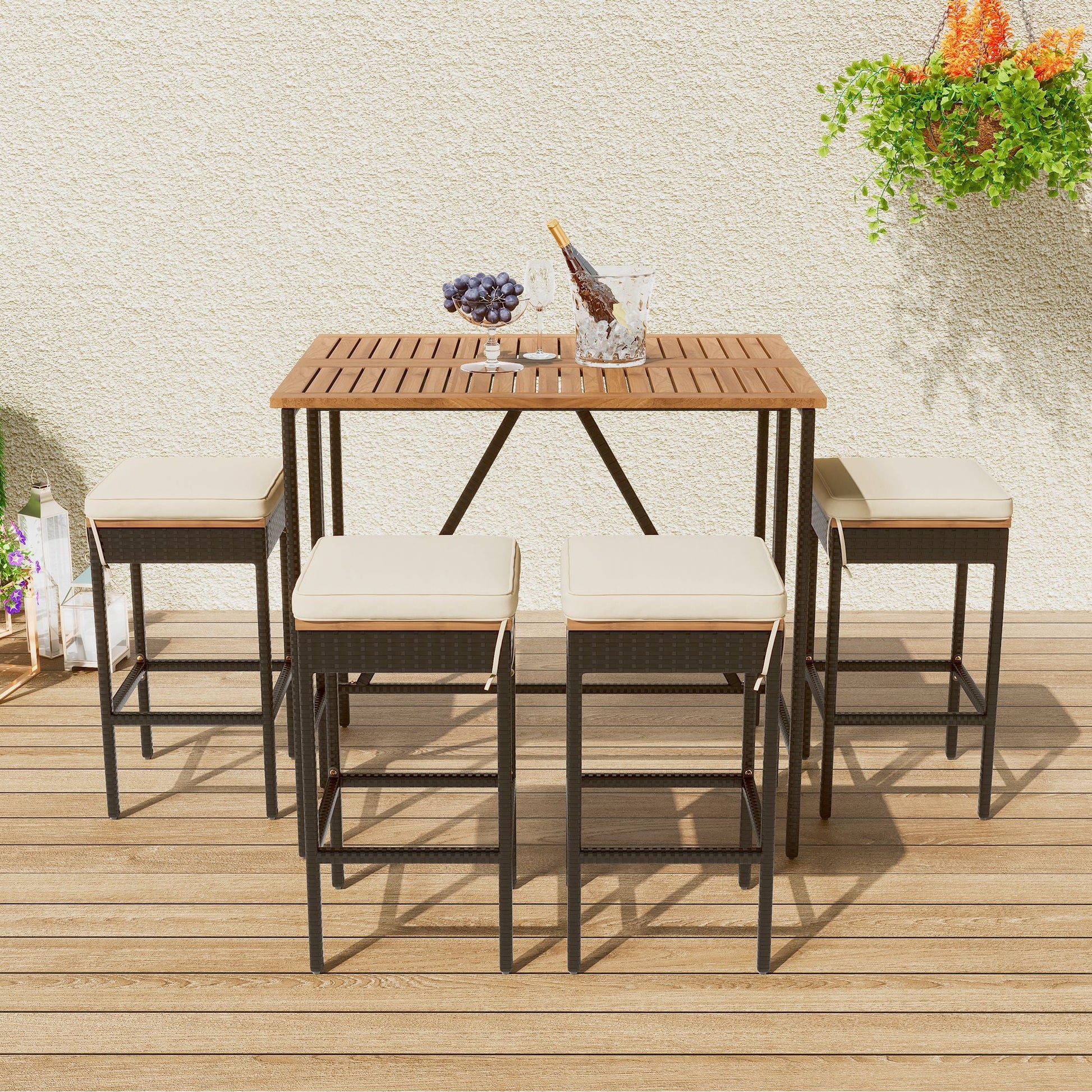 Rattan Mid-Century Dining Set, Brown (Style 3) (view 2)