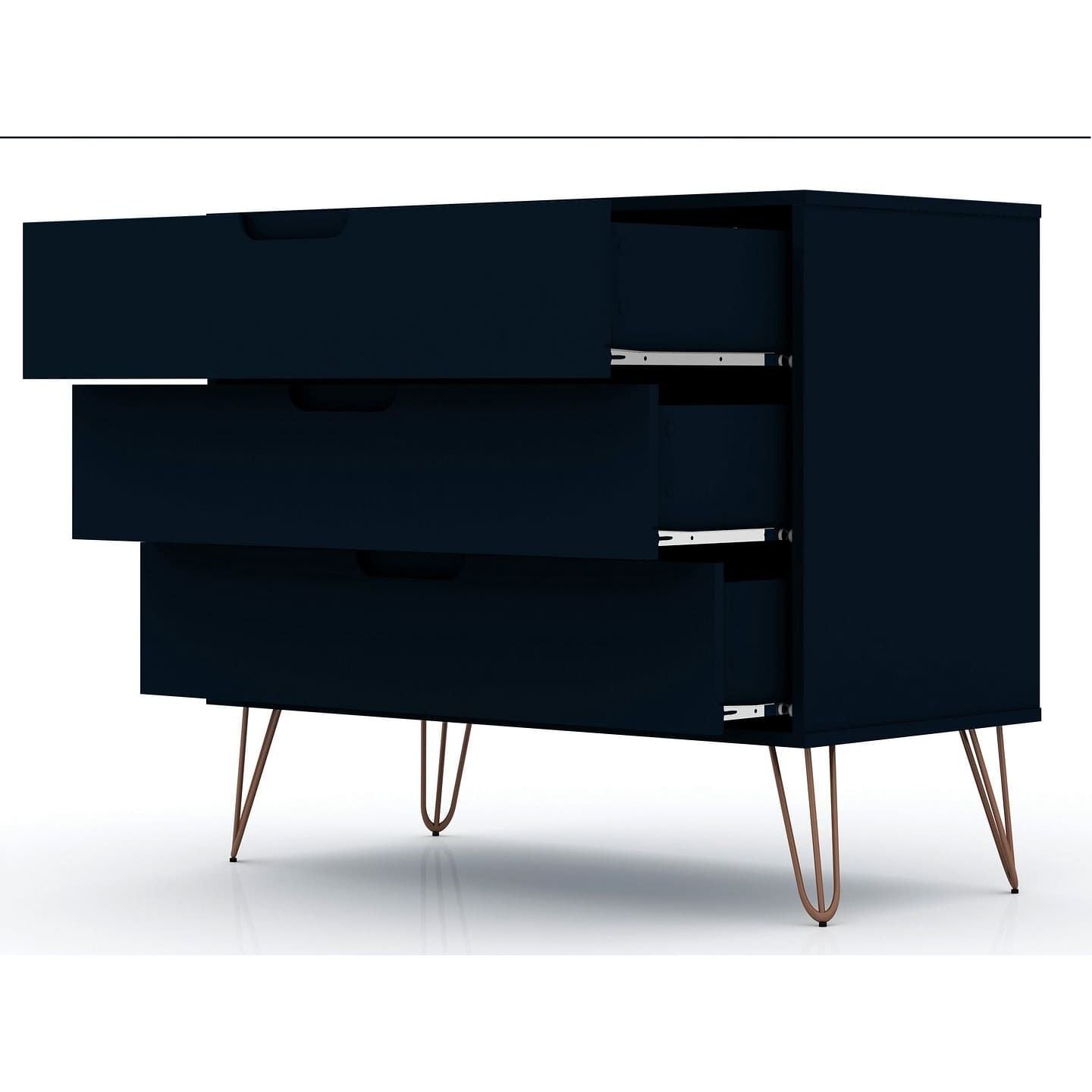 3-Drawer Mid-Century Dresser, Blue, 60" Wide (view 5)