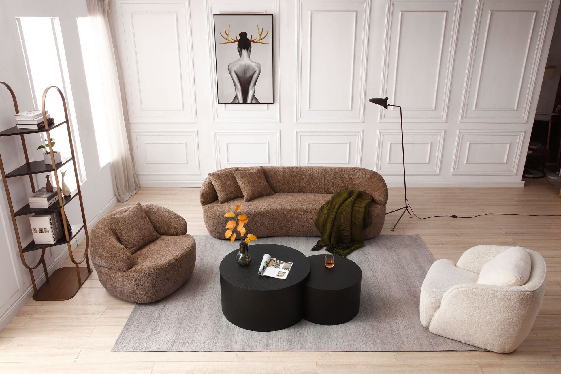 360-Degree Swivel Boucle Sofa, 1 Seat, Mid-Century Brown (view 6)