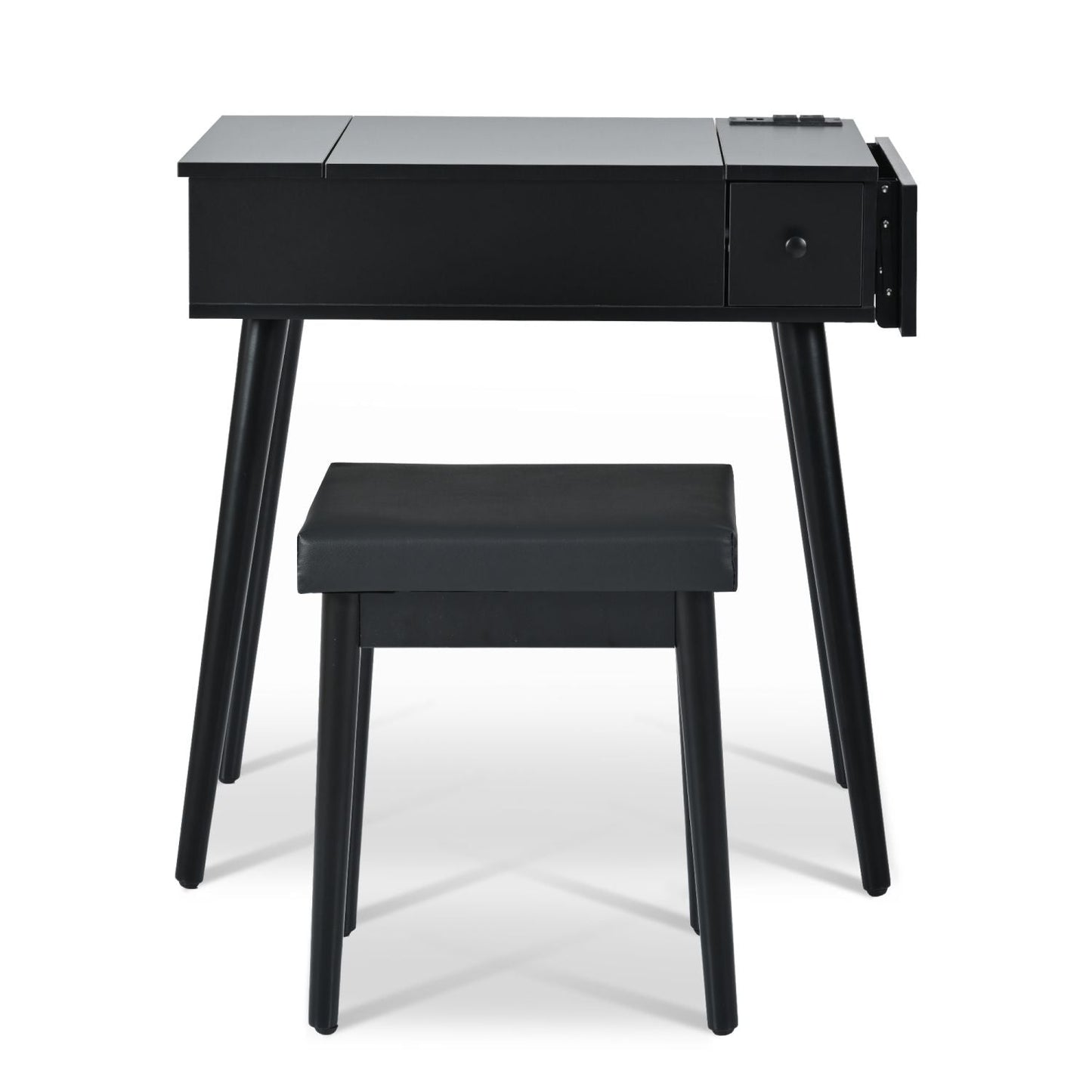 Mid-Century Vanity with LED Mirror, Black, 2 Drawers, Flip-Top (view 16)
