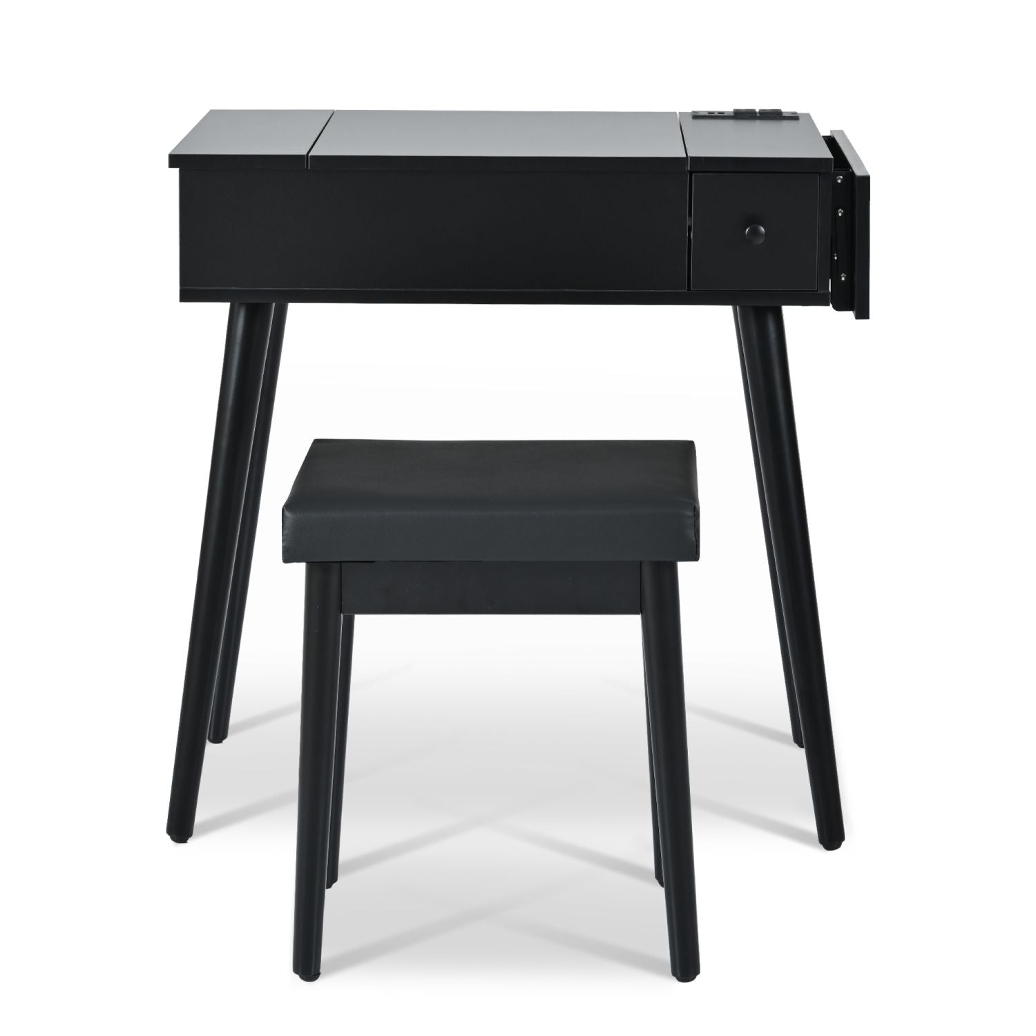 Mid-Century Vanity with LED Mirror, Black, 2 Drawers, Flip-Top (view 16)
