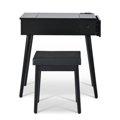 Mid-Century Vanity with LED Mirror, Black, 2 Drawers, Flip-Top (view 16)