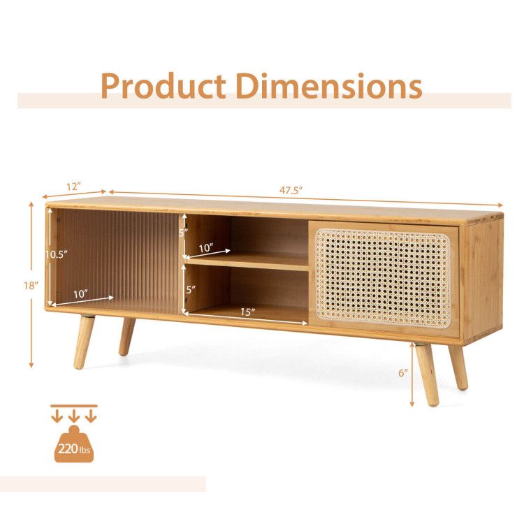 Modern TV Stand with Rattan Glass Sliding Doors (view 4)