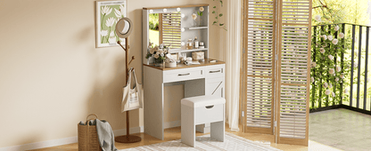 Mid-Century Vanity, Brown+White, 2 Drawers (view 6)