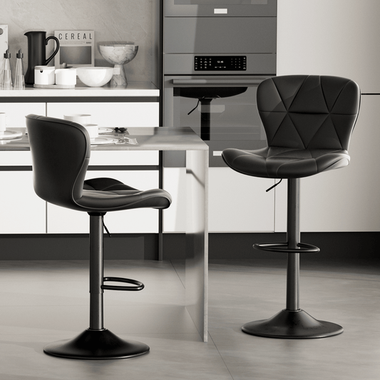Faux Leather Swivel Bar Stools, Set of 2, Black