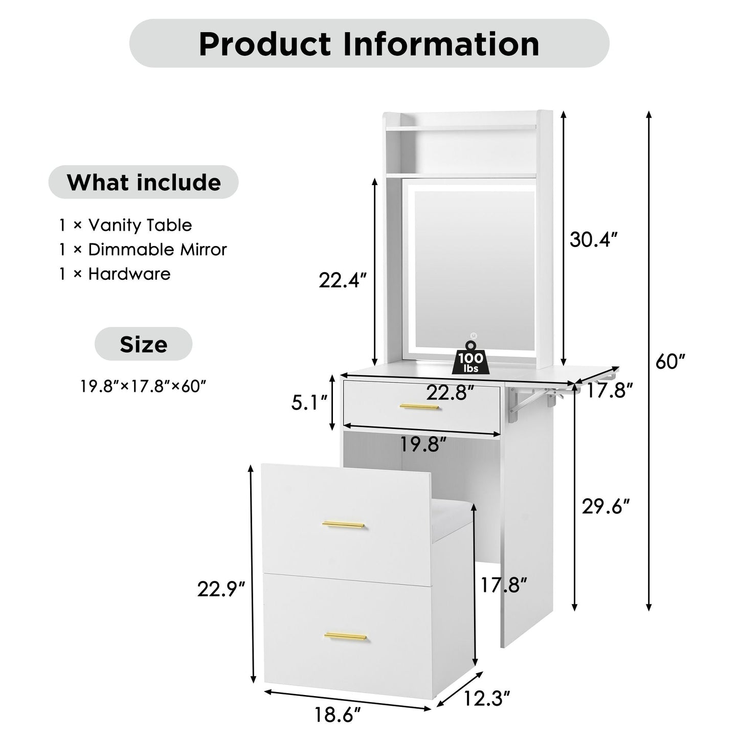 Mid-Century Vanity, White (Style 3) (view 8)