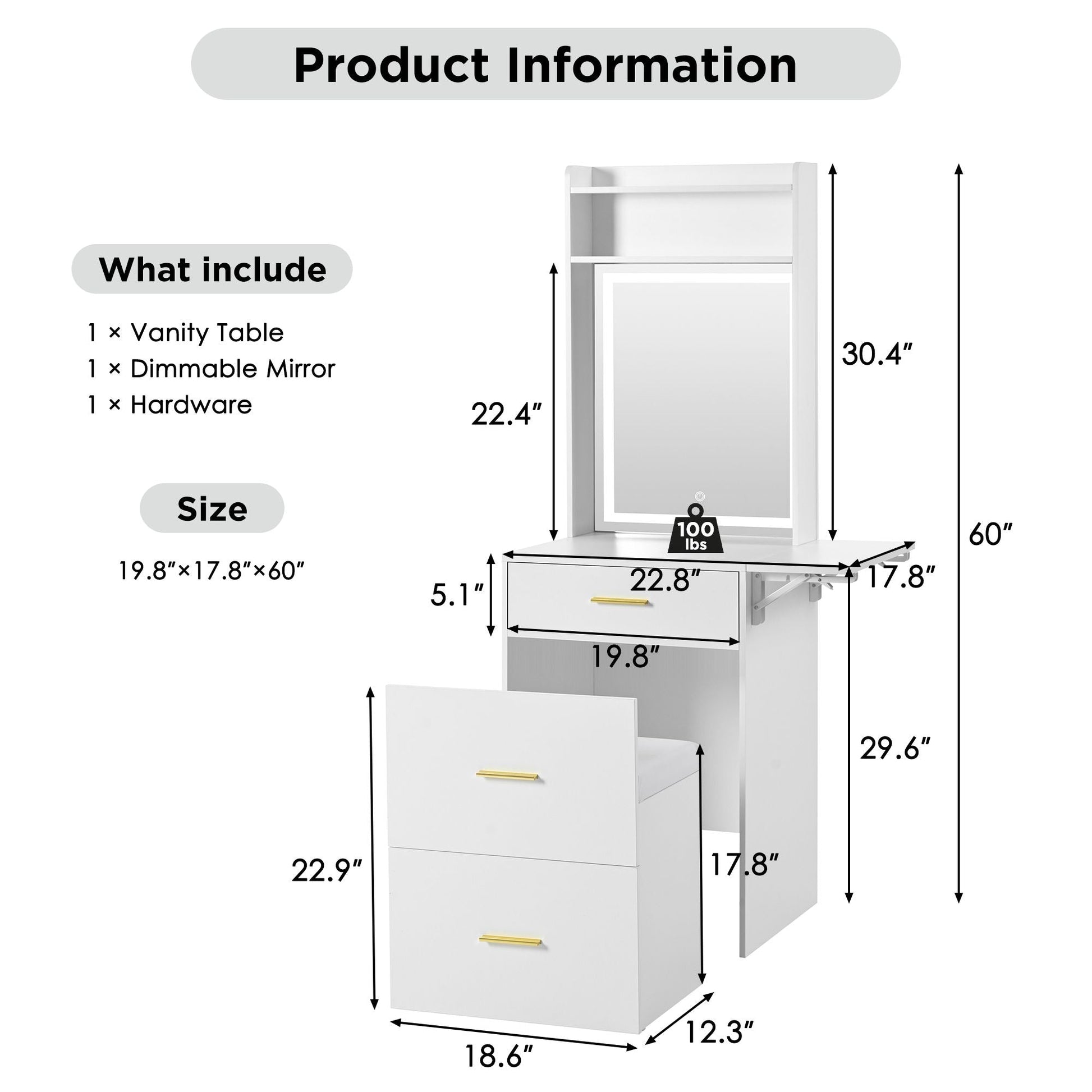 Mid-Century Vanity, White (Style 3) (view 8)