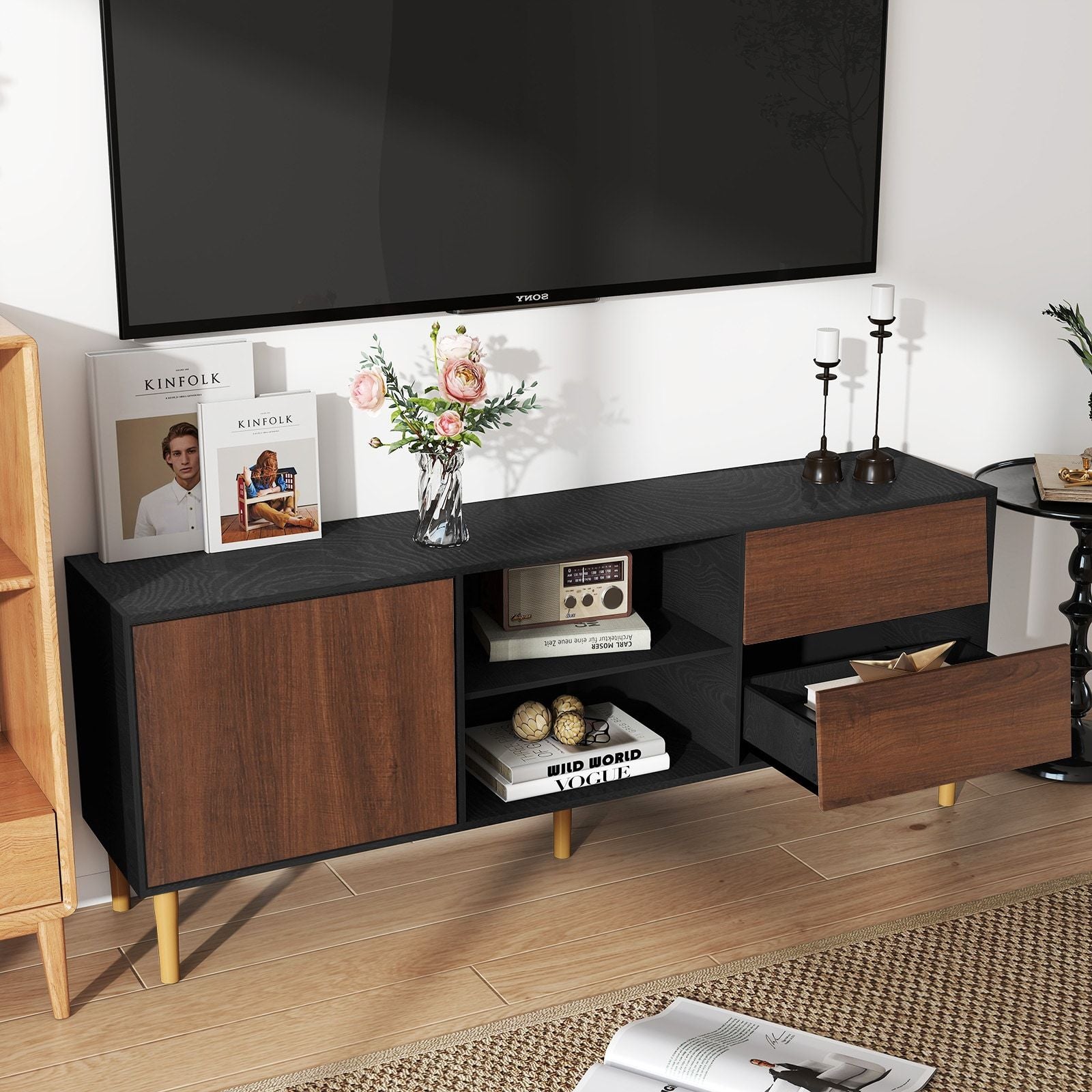 Mid-Century TV Stand, White, 60" Wide (view 2)