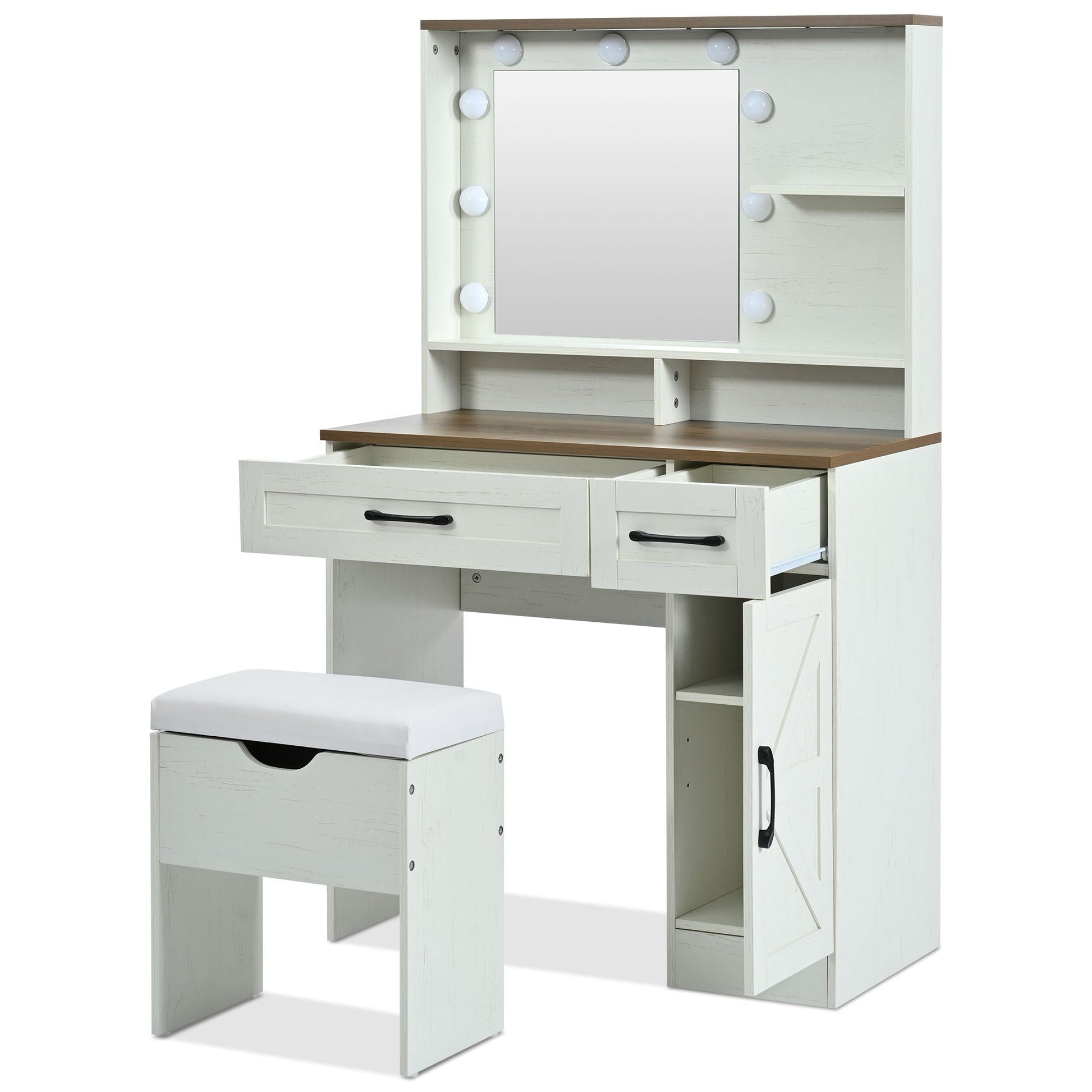 Mid-Century Vanity, Brown+White, 2 Drawers (view 14)