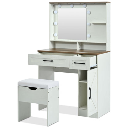 Mid-Century Vanity, Brown+White, 2 Drawers (view 14)