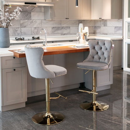 Gold Velvet Swivel Bar Stools, Tufted, Adjustable (view 42)