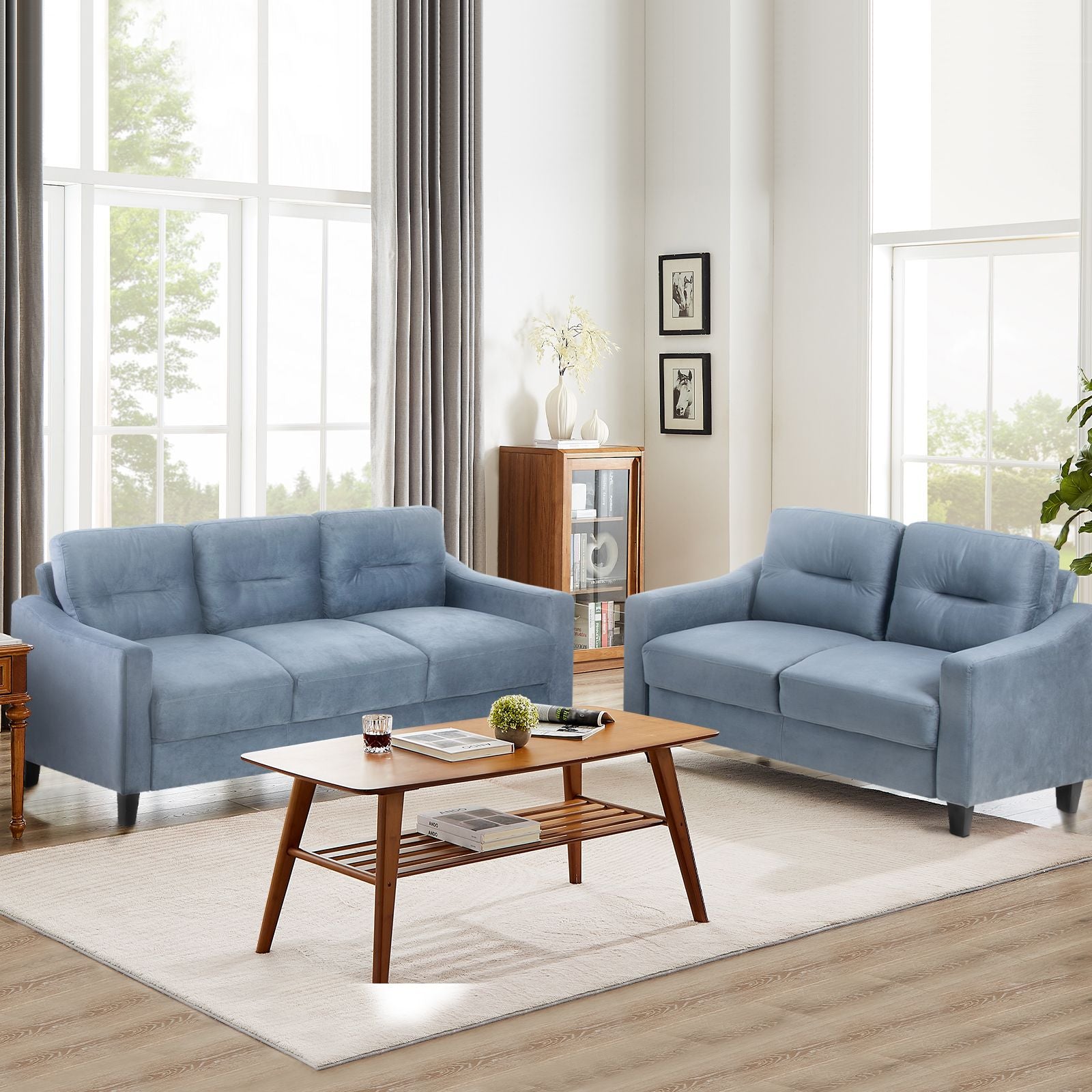 Solid Wood Mid-Century Sectional Sofa, Gray (Style 2) (view 4)