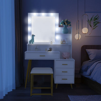 Wood & Metal Mid-Century Vanity with LED Mirror, White, 4 Drawers, 36" Wide (view 17)