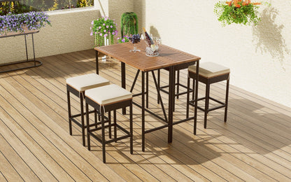 Rattan Mid-Century Dining Set, Acacia Wood (view 3)