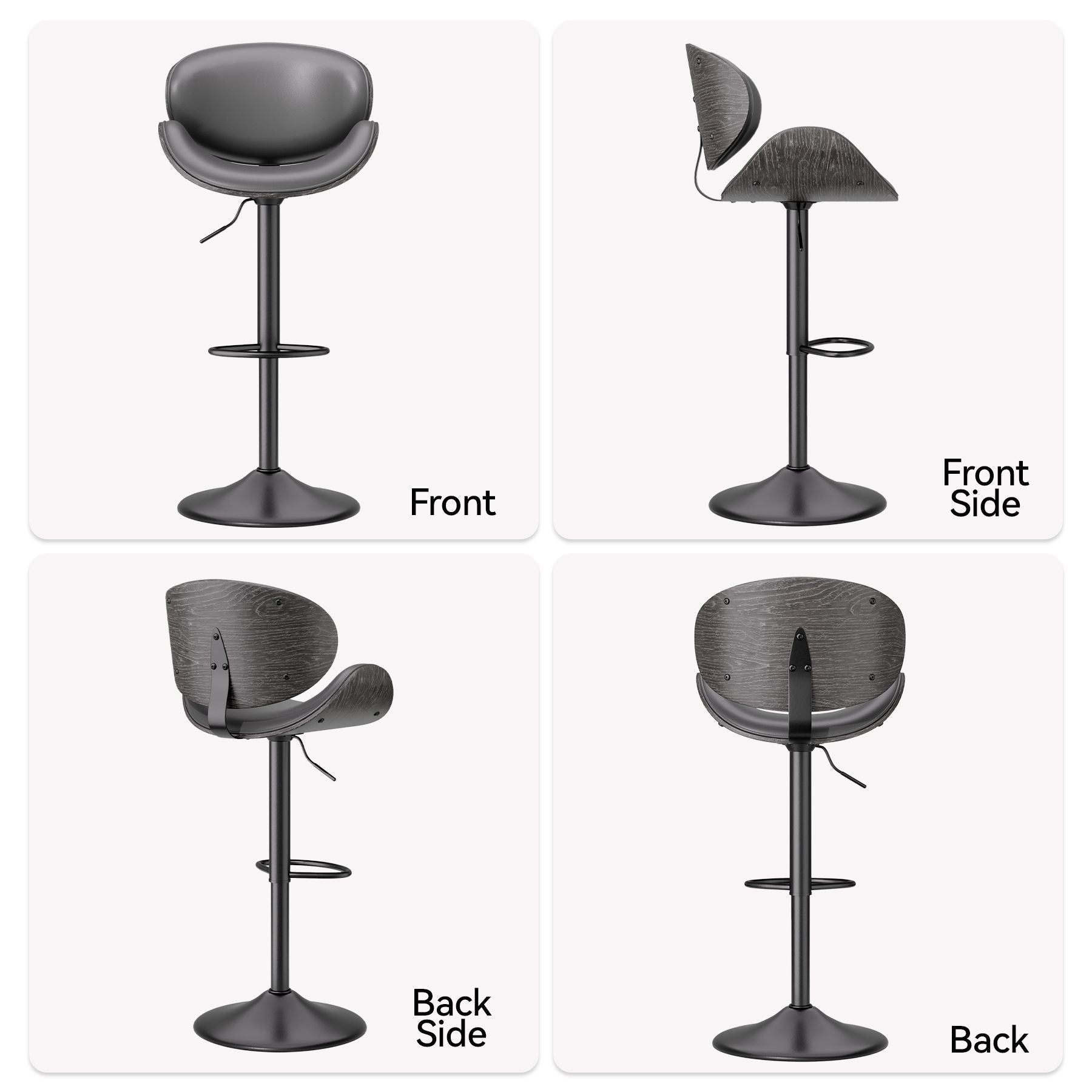 PU Leather Swivel Bar Stools, Set of 1, Black (view 25)