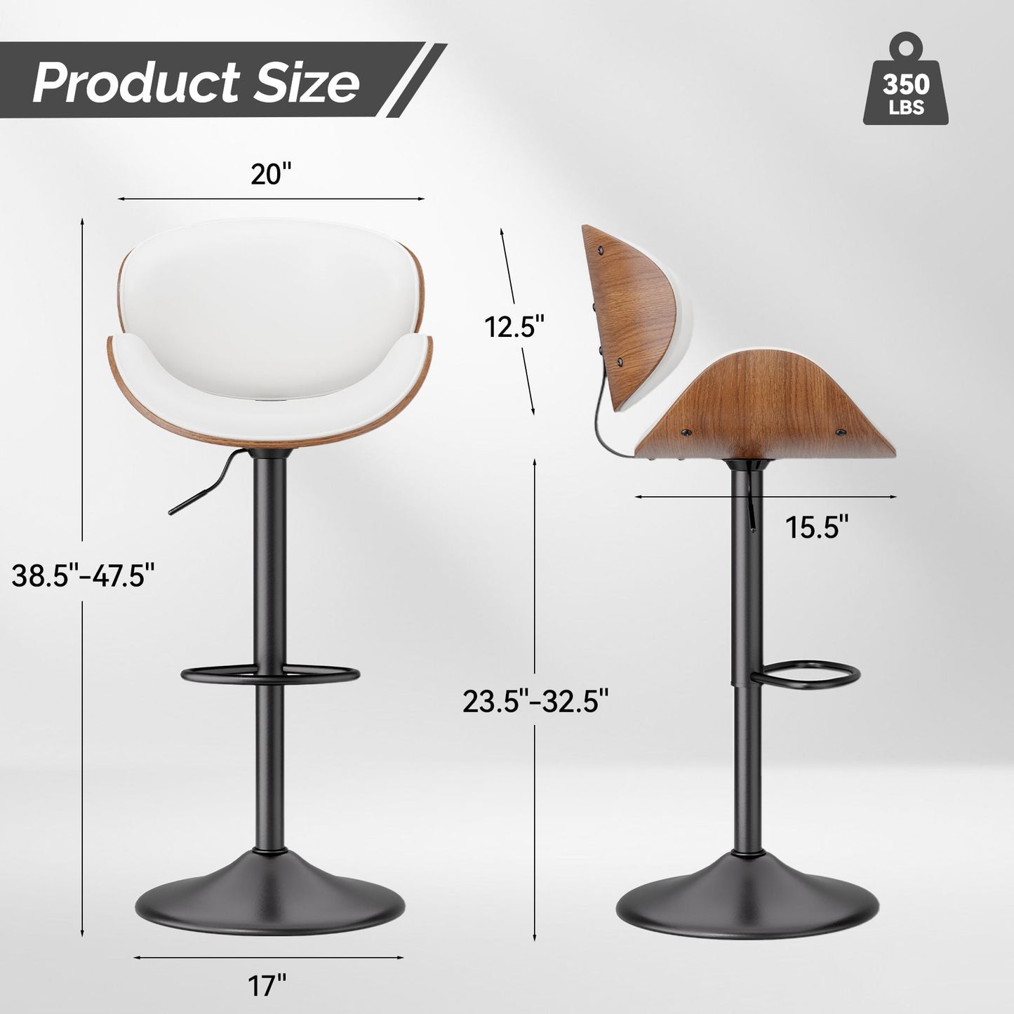 PU Leather Swivel Bar Stools, Set of 1, Black (view 30)