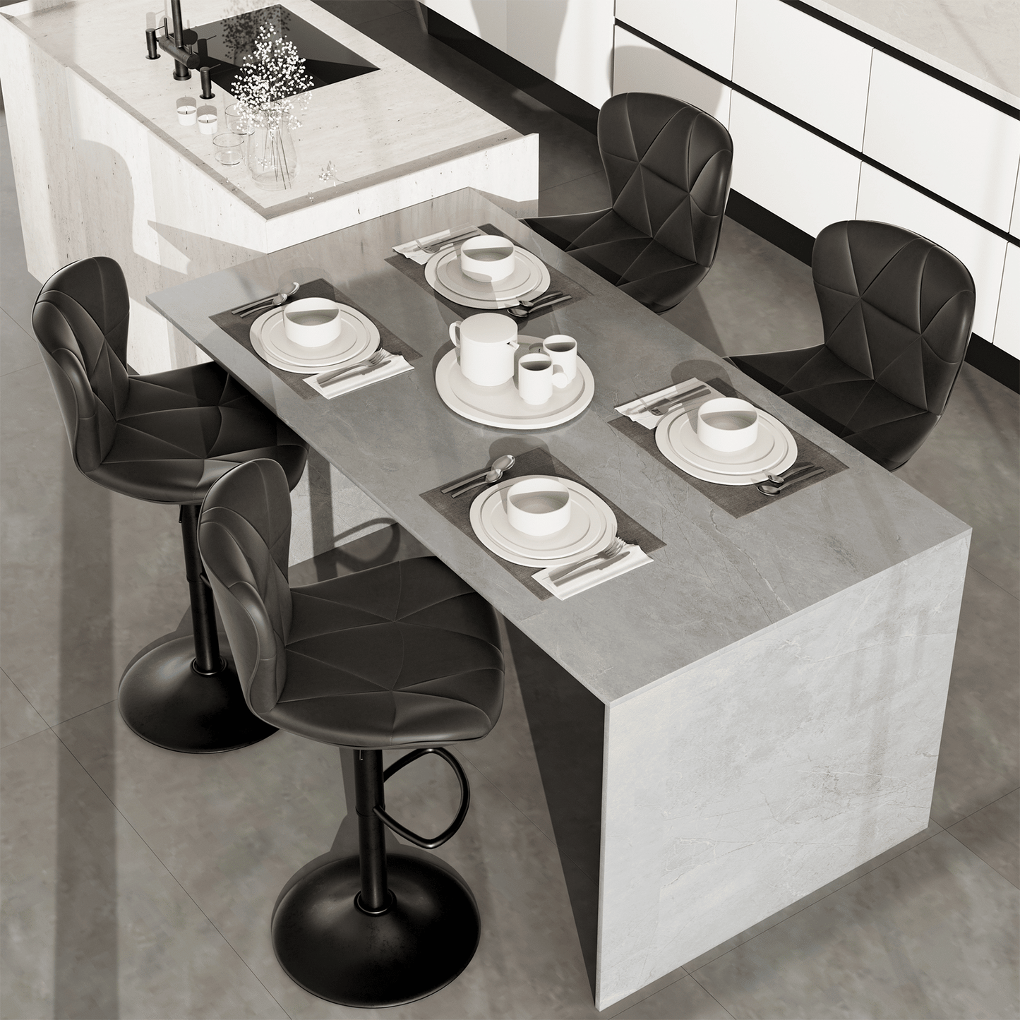 Faux Leather Swivel Bar Stools, Set of 2, Black (view 2)