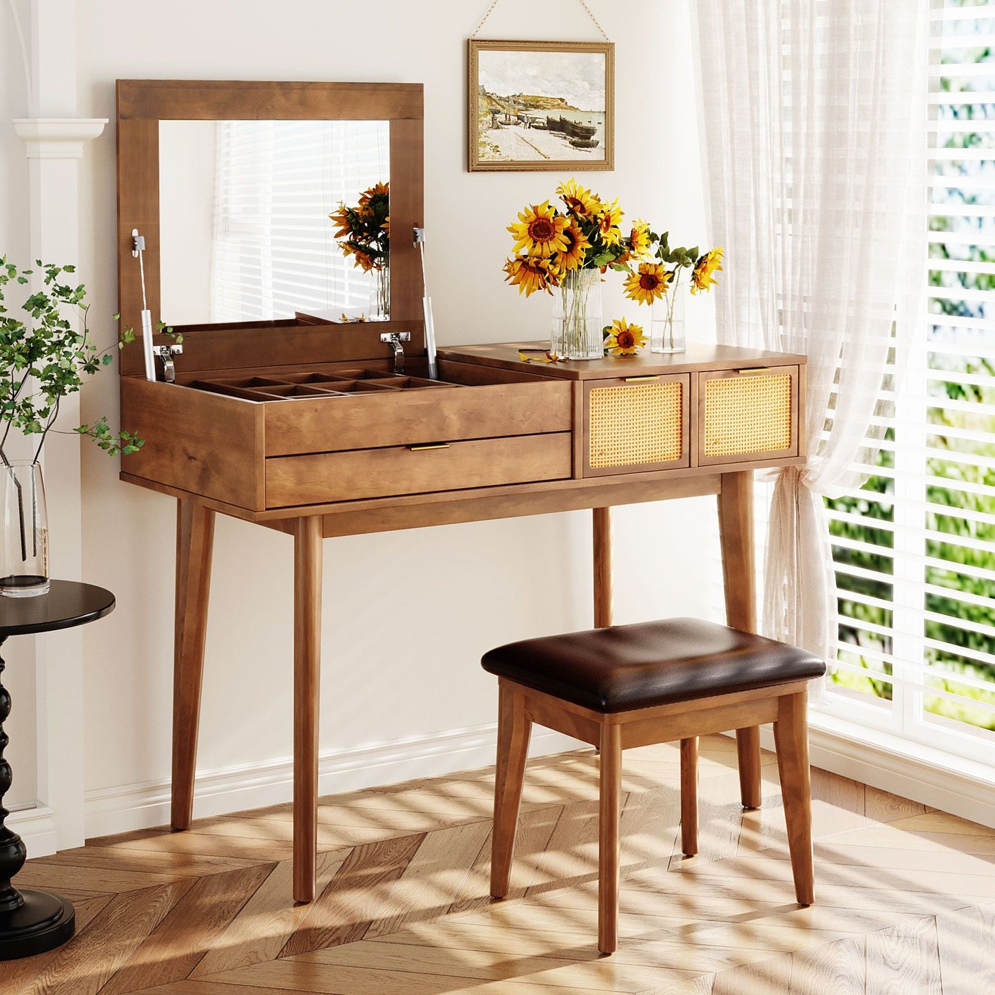 Solid Wood Mid-Century Vanity, Red (view 2)