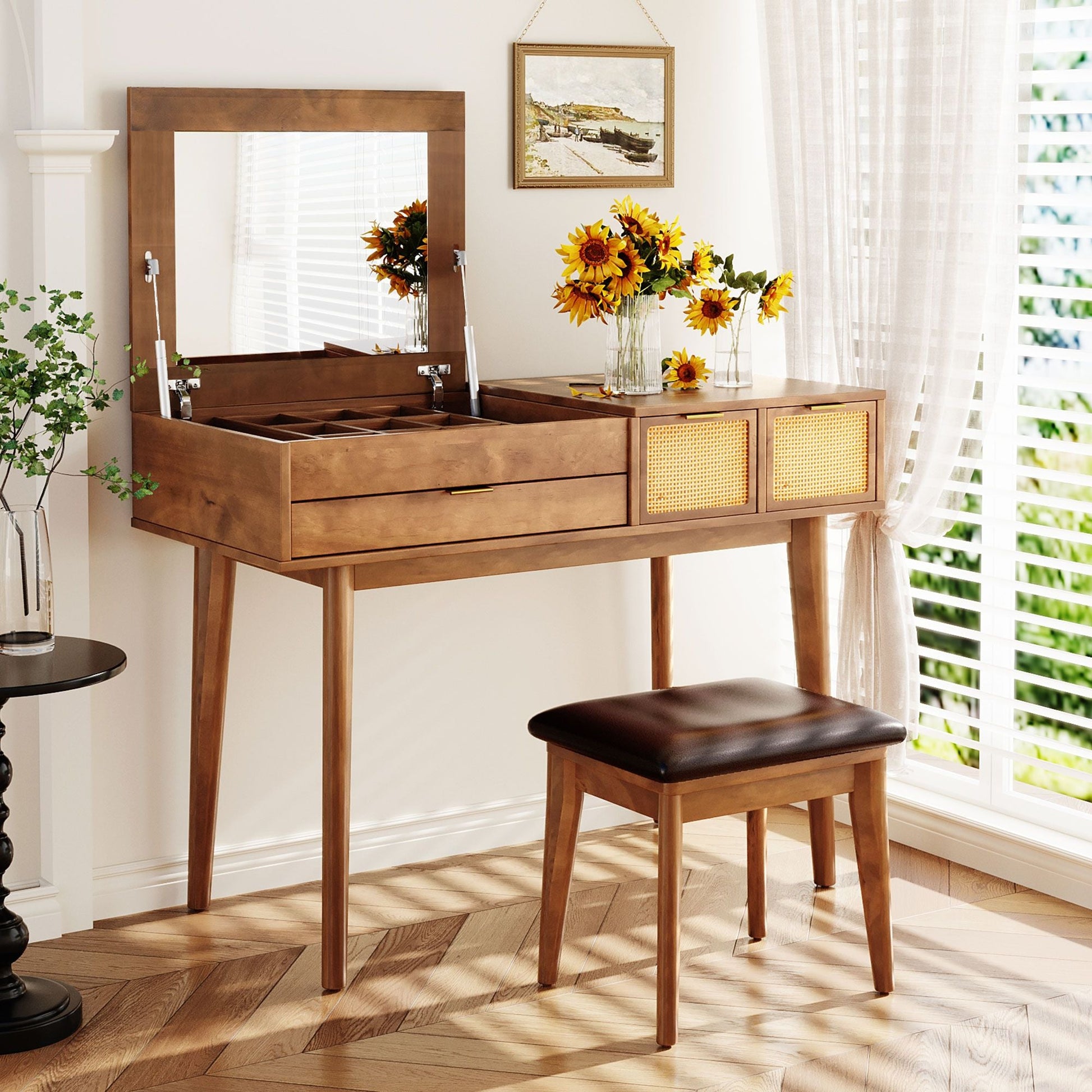 Solid Wood Mid-Century Vanity, Red (view 2)