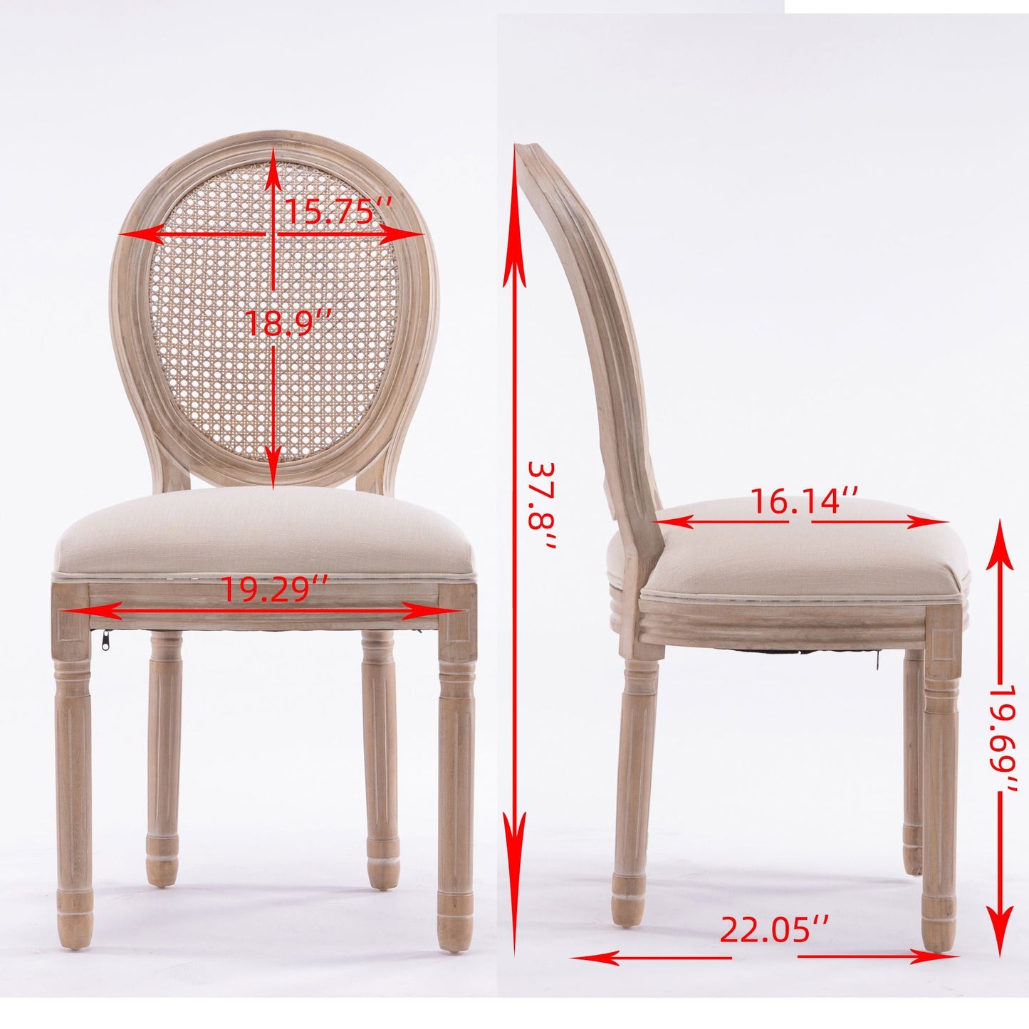 Linen Mid-Century Dining Chairs, Set of 2, White, Rattan (view 10)
