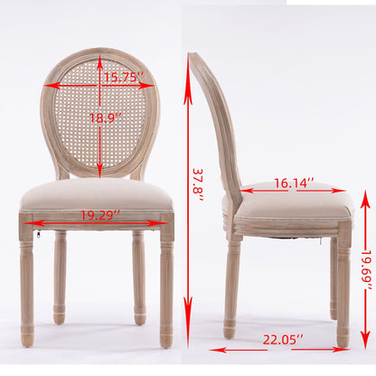 Linen Mid-Century Dining Chairs, Set of 2, White, Rattan (view 10)