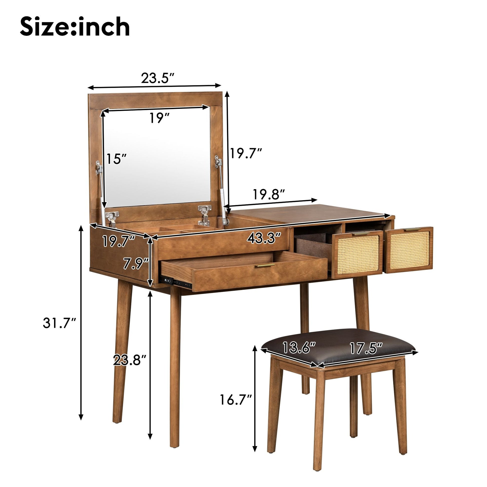 Solid Wood Mid-Century Vanity, Red (view 8)