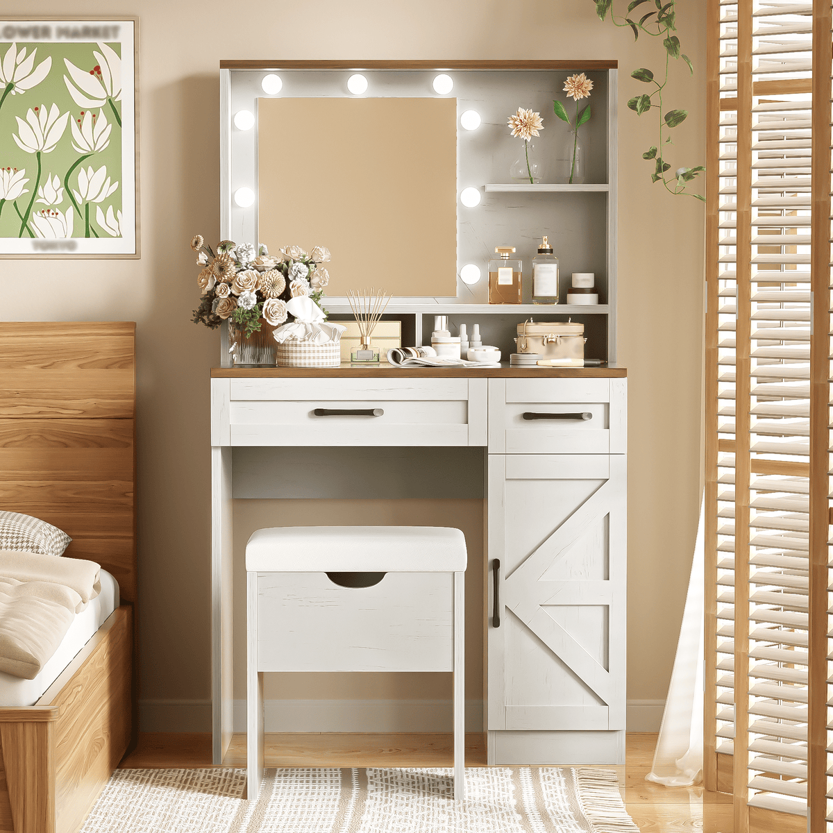 Mid-Century Vanity, Brown+White, 2 Drawers — Mid-Century Modern Furniture — main product image