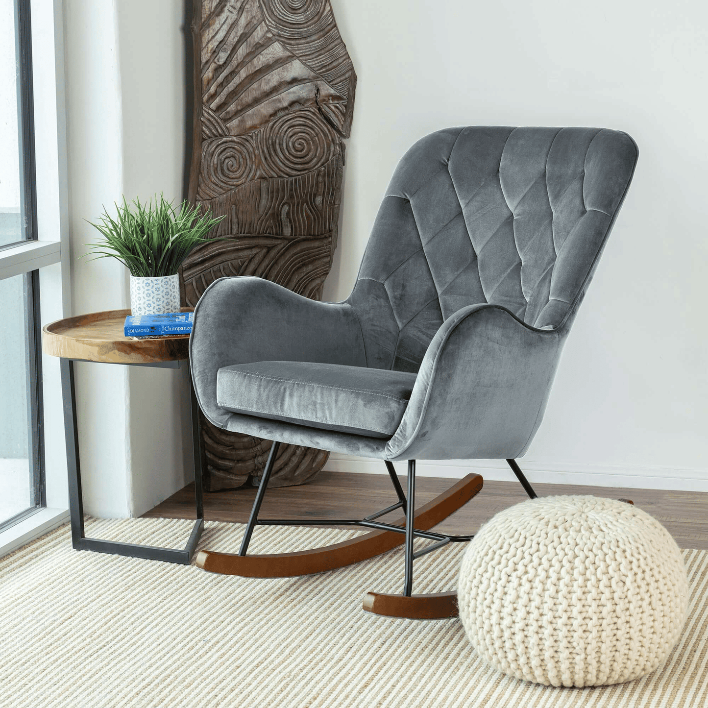 Hannah Mid Century Modern Rocking Chair In Dark Grey (view 3)