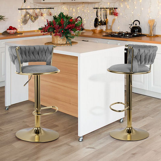 Velvet Swivel Bar Stools, Set of 2, Gold