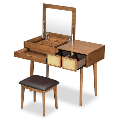 Solid Wood Mid-Century Vanity, Red (view 10)