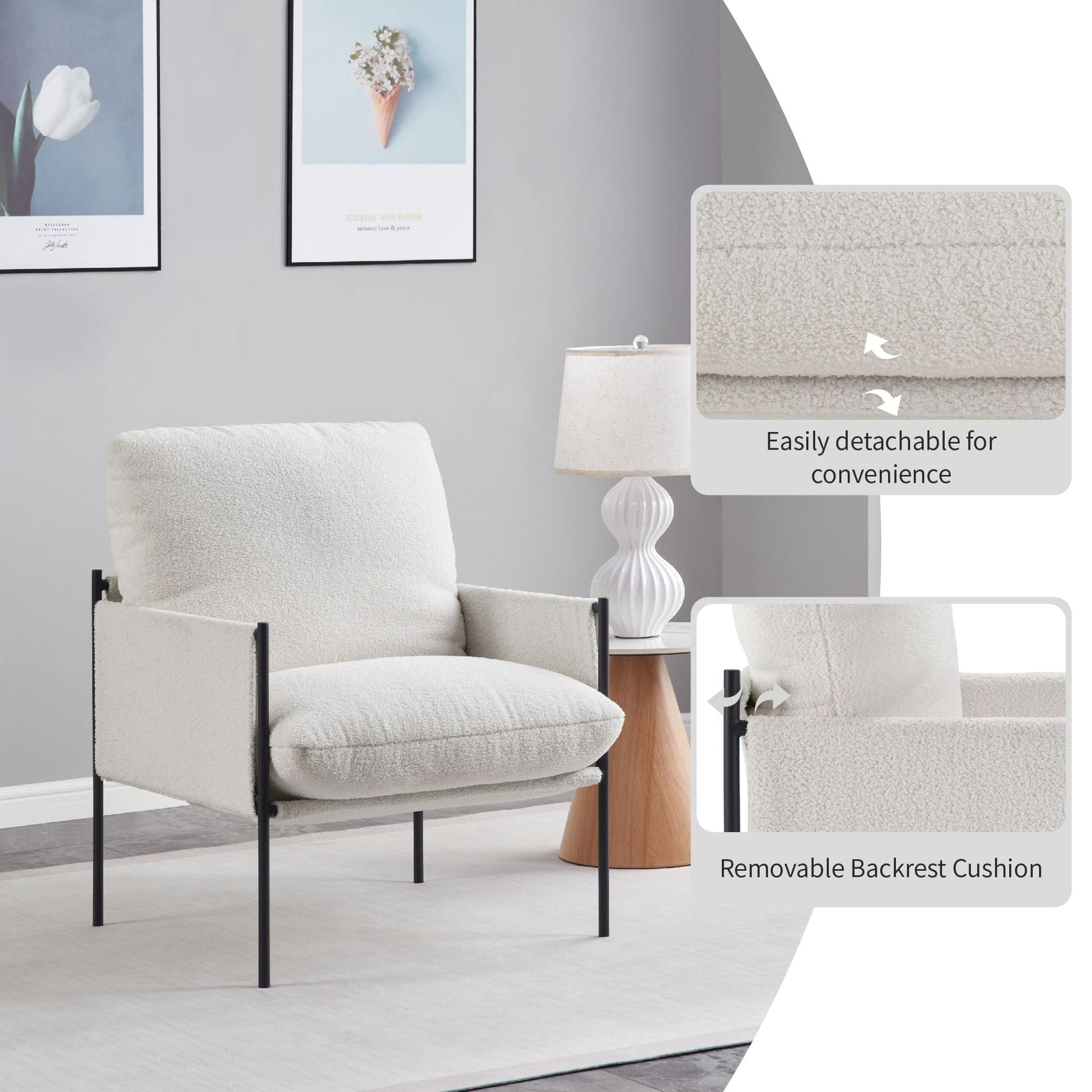 Upholstered Mid-Century Accent Chair, White (view 8)