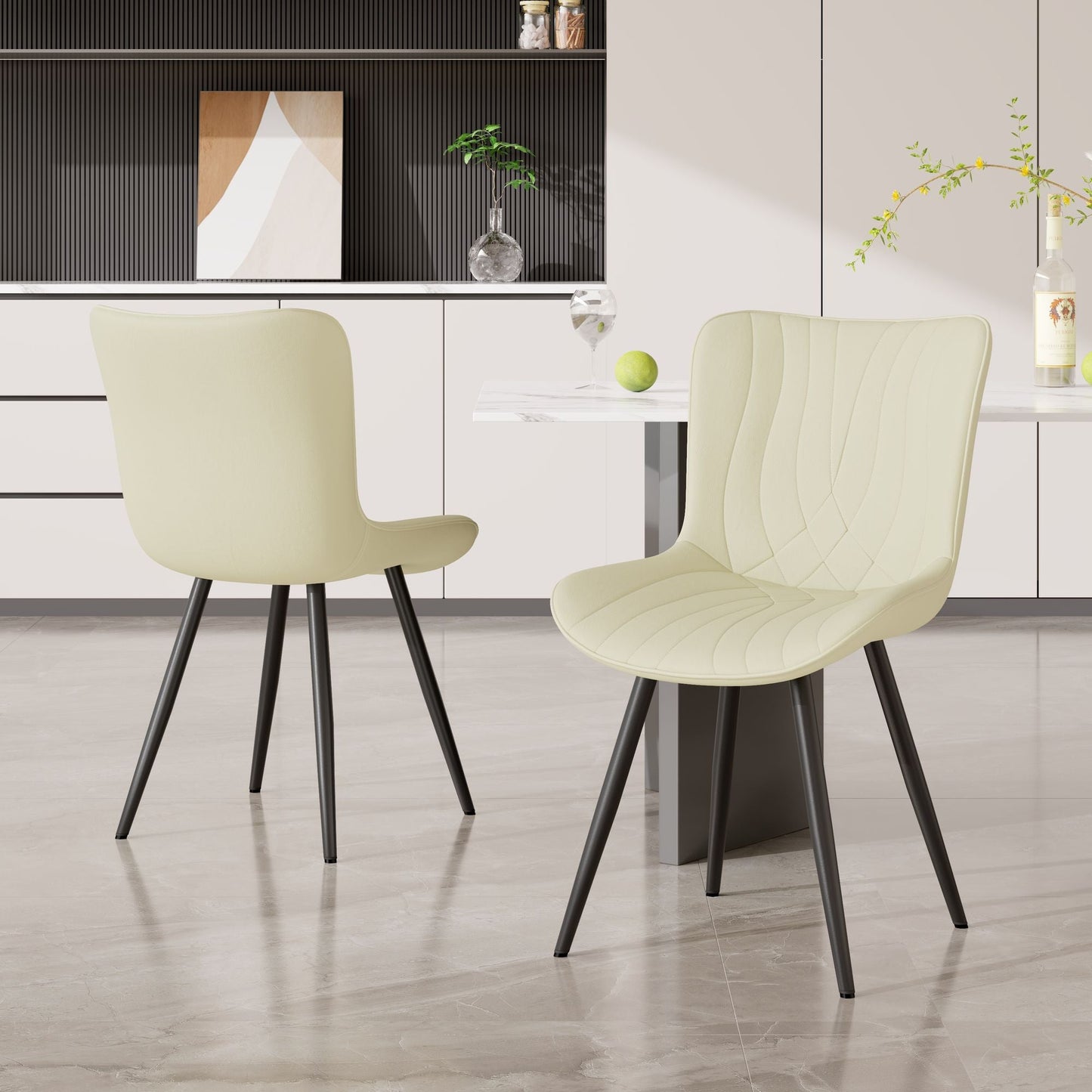 Leather Mid-Century Accent Chair, Beige