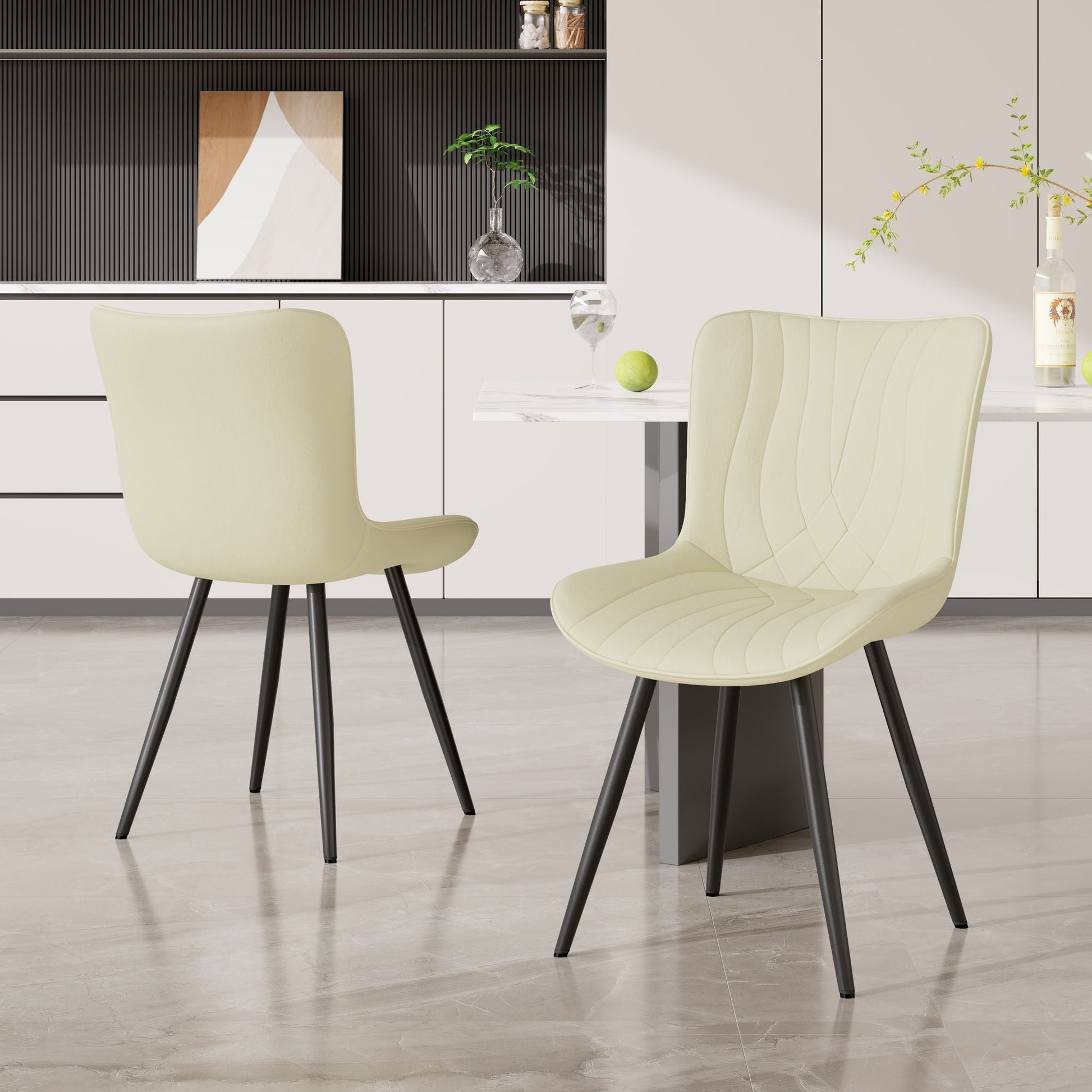 Leather Mid-Century Accent Chair, Beige