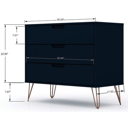 3-Drawer Mid-Century Dresser, Blue, 34" Tall (view 3)